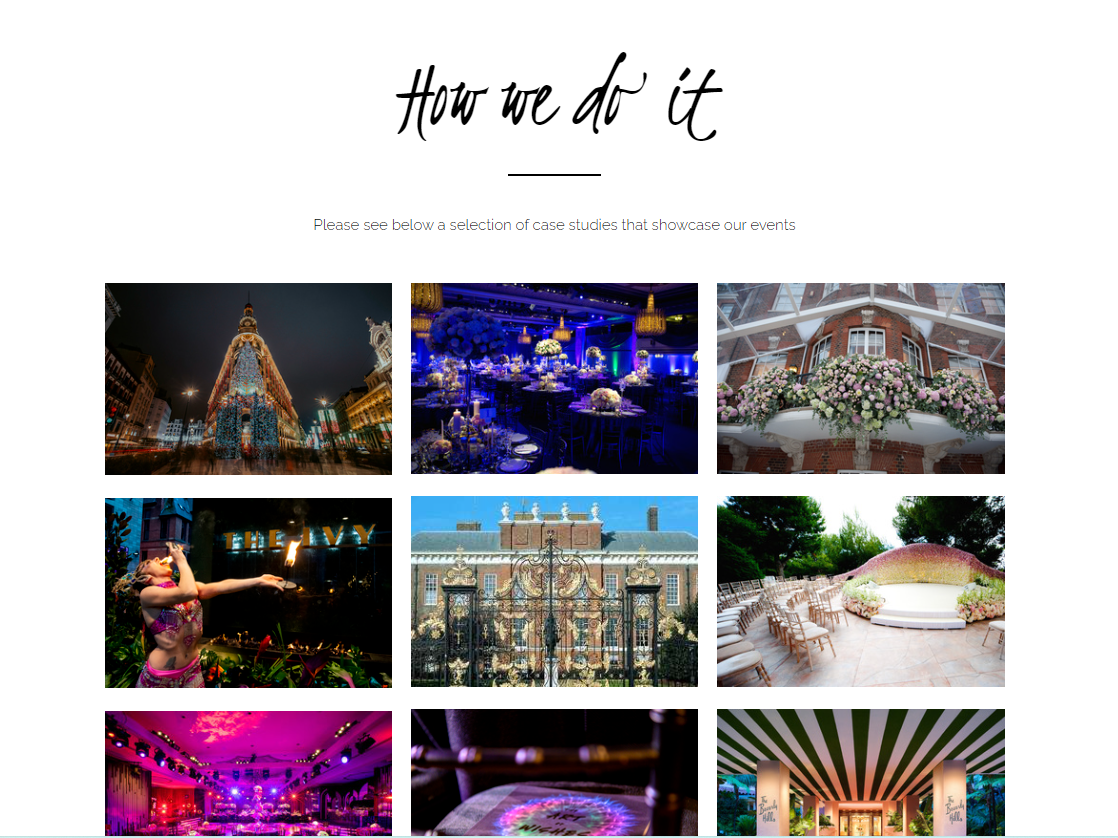 Gallery page example of an event management website. 